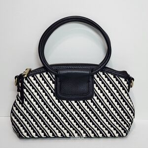 HOBO Sheila Small Top Zip Crossbody-Artisan Leather Weave Bag *Black/White* EUC